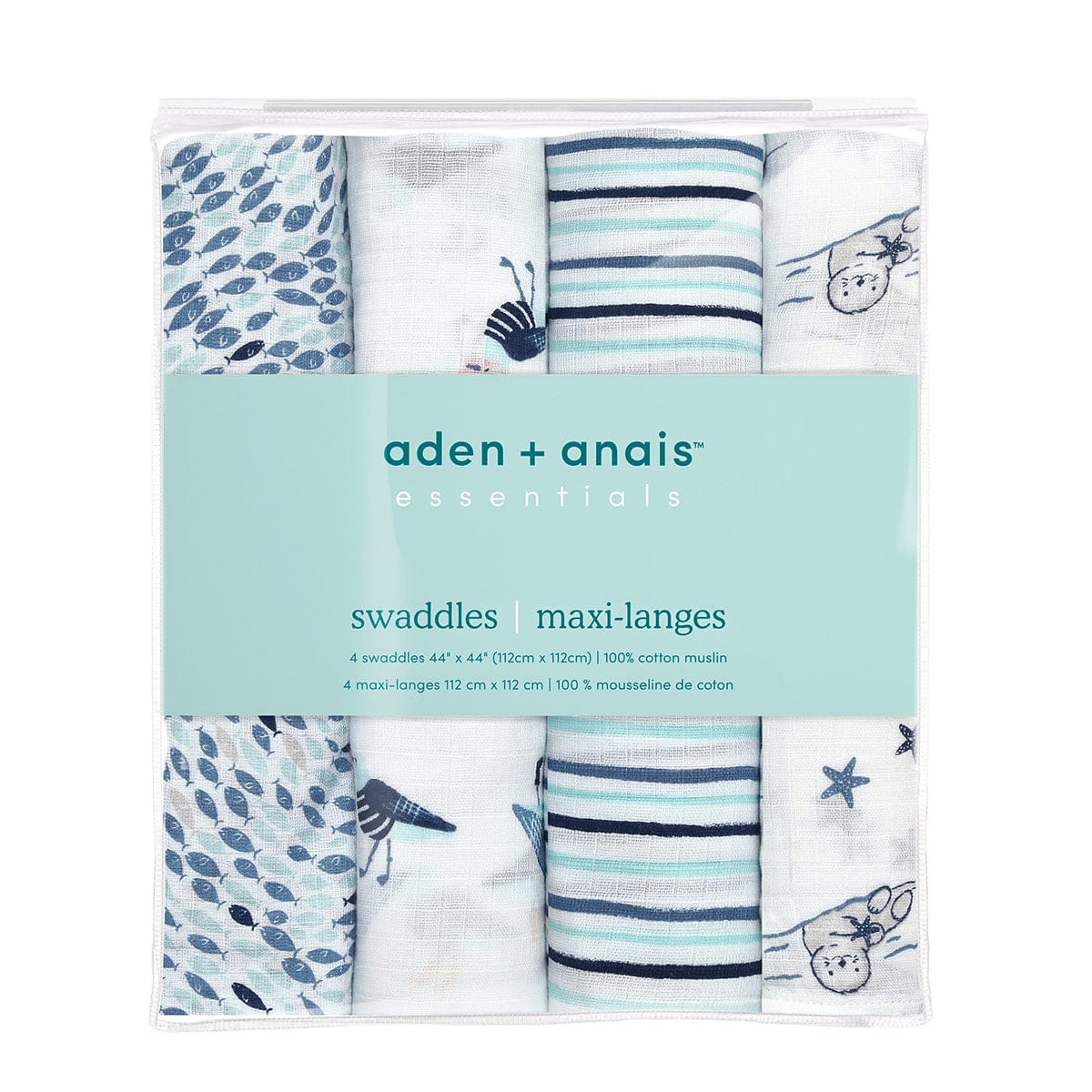 Aden + Anais Essentials Swaddle Wraps, 4 pack - Seashore