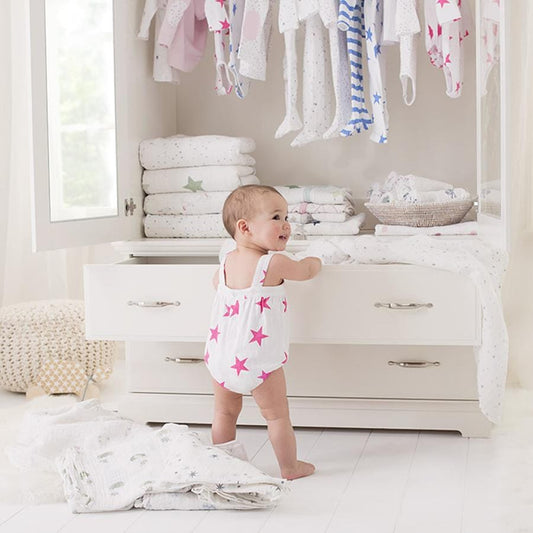 Aden + Anais Romper - Shocking Pink Star (6-9 Months) - 2918-AA