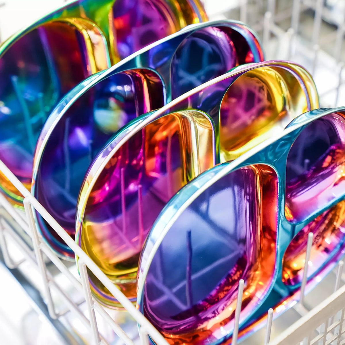 Ahimsa Stainless Steel Balanced Bites Plates (Set of 4) - Iridescent Blue