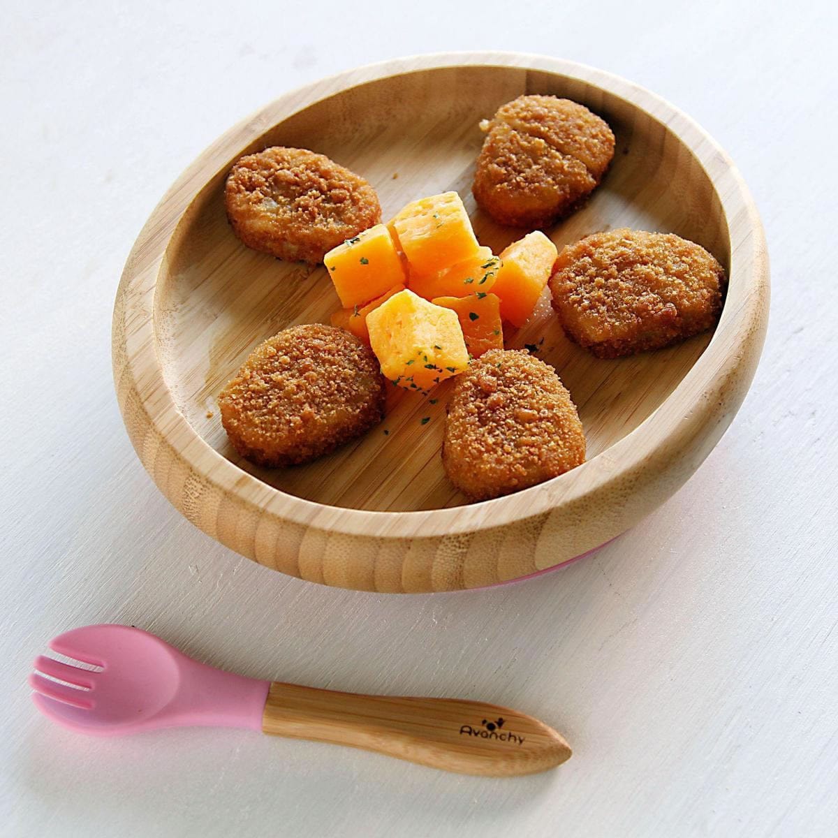 Avanchy Bamboo Suction Classic Plate + Spoon - Yellow