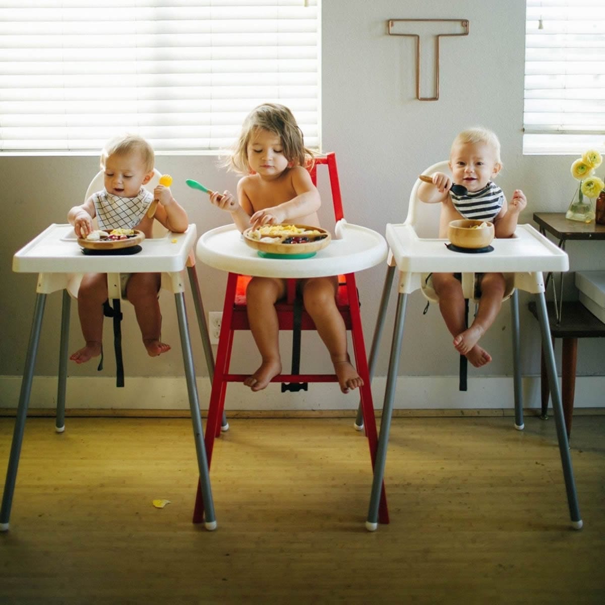 Avanchy Bamboo Suction Toddler Divided Plate + Spoon - White - WTPL