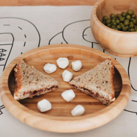 Avanchy Bamboo Suction Classic Plate + Spoon - White