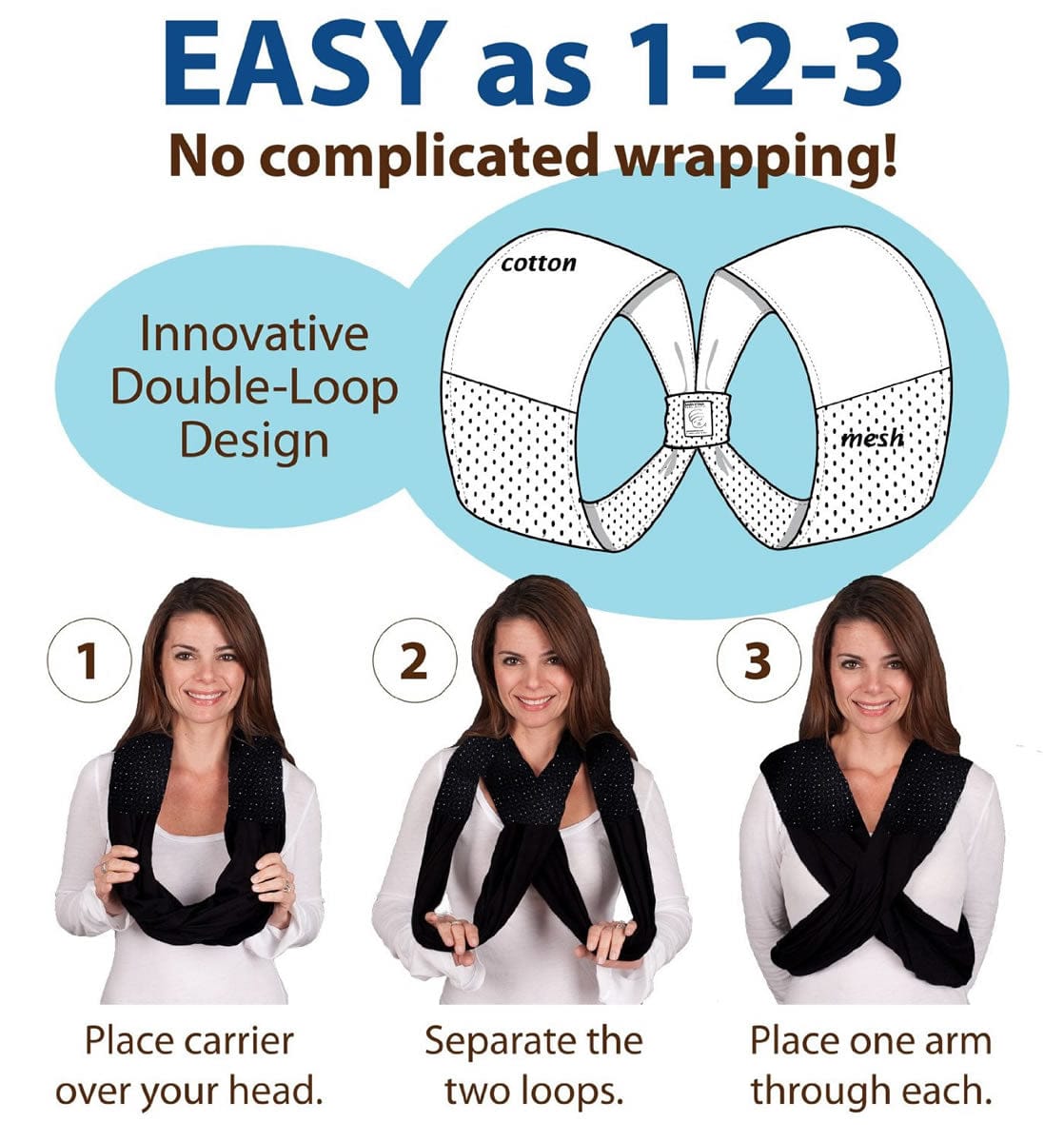 Baby K'tan Baby Carrier in Black Breeze - Extra Small