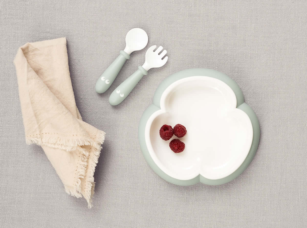 BabyBjorn Baby Plate, Spoon and Fork, 2 sets - Powder Pink