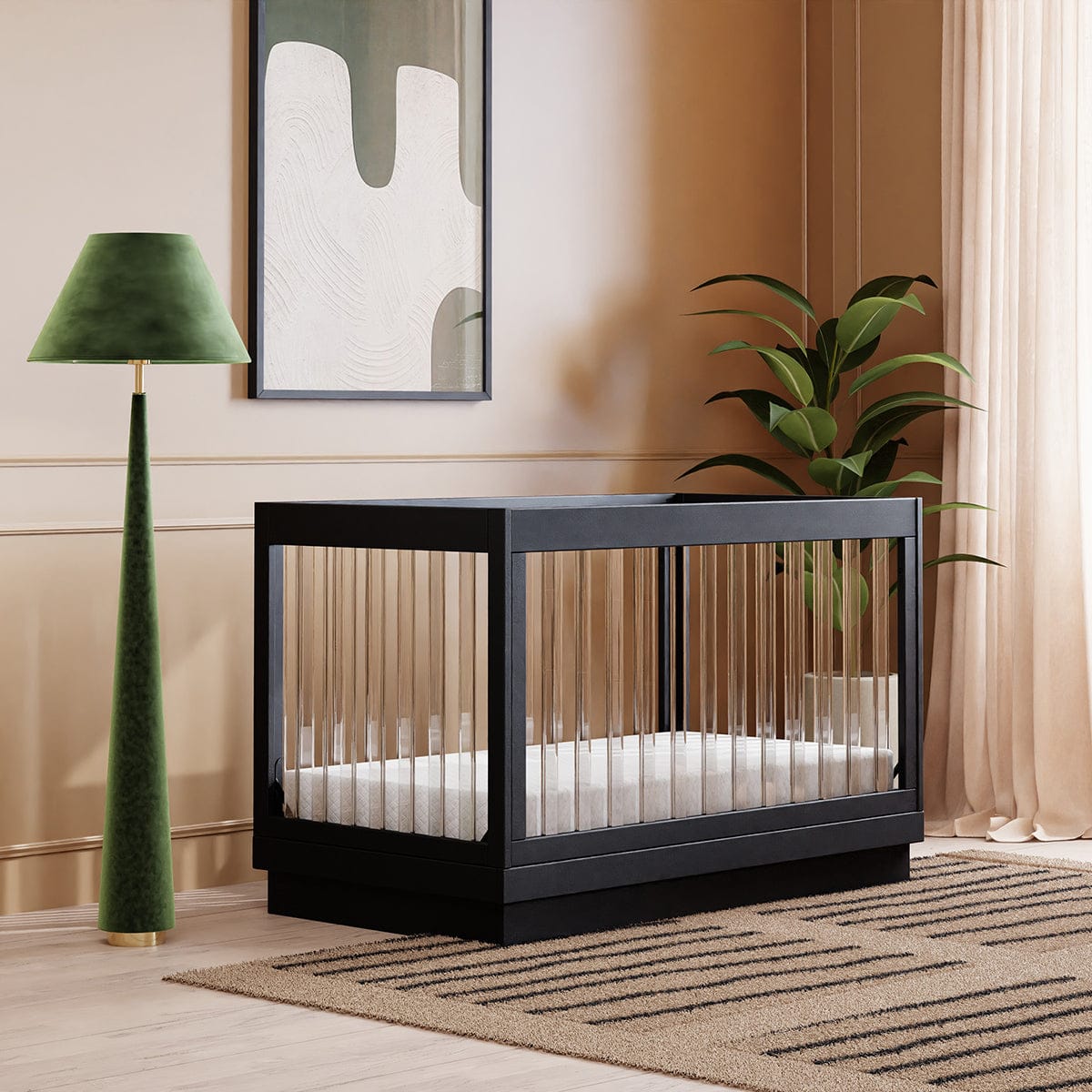 Babyletto Harlow Acrylic 3-in-1 Convertible Crib w/Toddler Bed Conversion Kit - Black / Acrylic