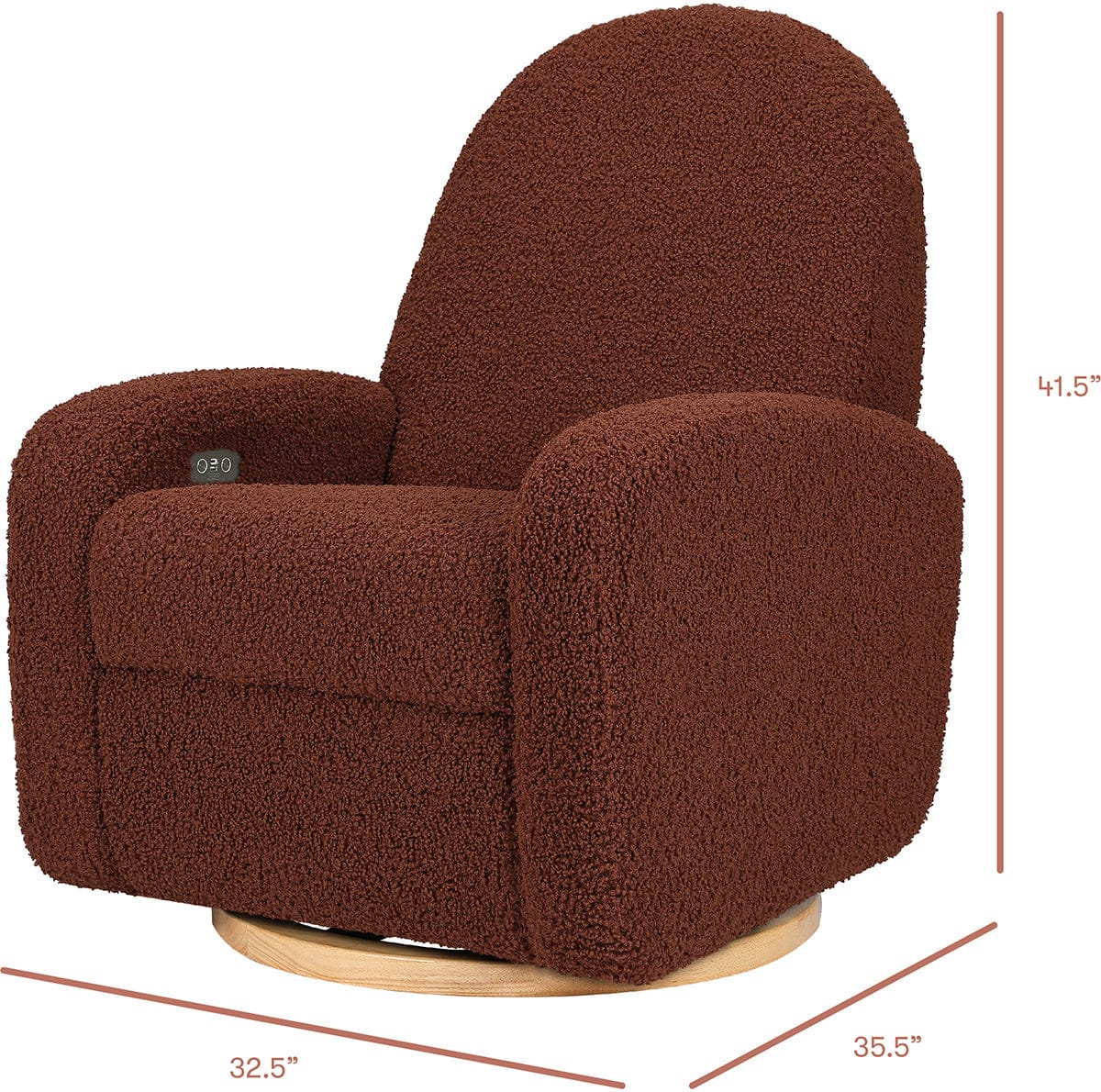 Babyletto Nami Electronic Swivel Glider Recliner w/ USB - Rouge Teddy Loop w/ Light Wood Base - M23188RTLB