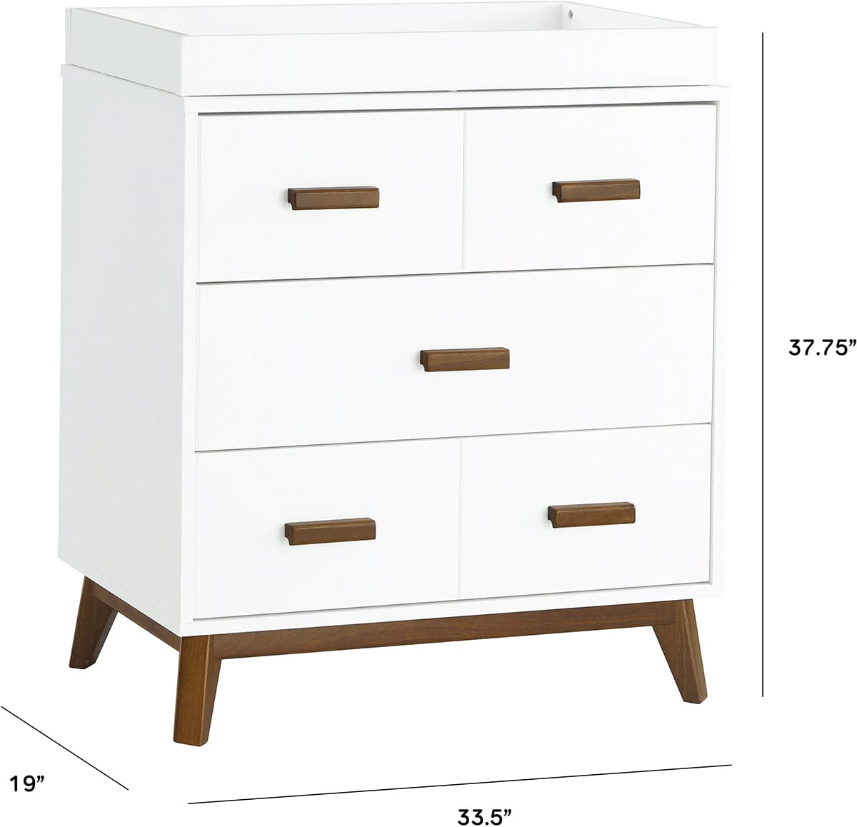 Babyletto Scoot 3-Drawer Changer Dresser w/Removable Changing Tray - White / Natural Walnut - M5823WNL
