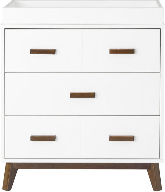 Babyletto Scoot 3-Drawer Changer Dresser w/Removable Changing Tray - White / Natural Walnut - M5823WNL