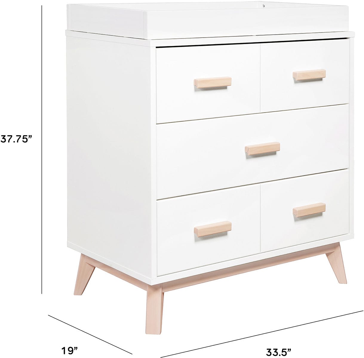 Babyletto Scoot 3-Drawer Changer Dresser w/Removable Changing Tray - White / Washed Natural - M5823WNX