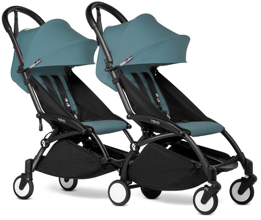Babyzen YOYO Connect Double Stroller 6+ / 6+ Bundle - Black / Aqua - DBL-604902-604609