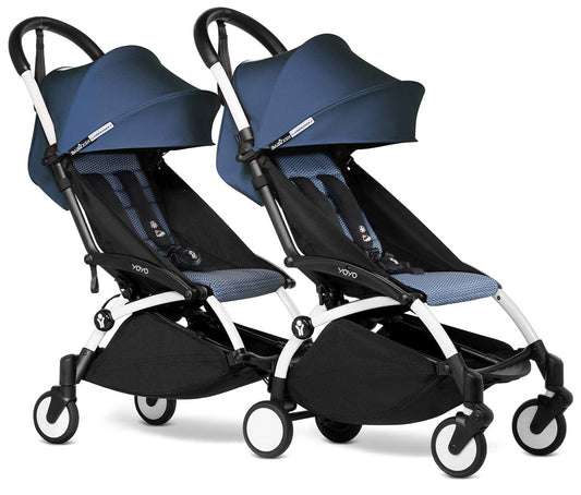 Babyzen YOYO Connect Double Stroller 6+ / 6+ Bundle - White / Air France Blue - DBL-604901-604607