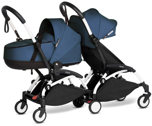 Babyzen YOYO Connect Double Stroller Bassinet / 6+ Bundle - White / Air France Blue - BASDBL-604901-604607