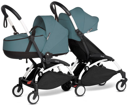 Babyzen YOYO Connect Double Stroller Bassinet / 6+ Bundle - White / Aqua - BASDBL-604901-604609