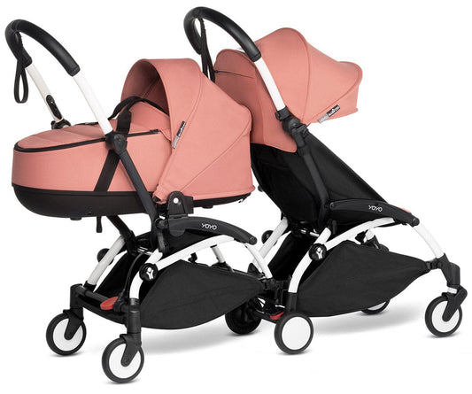 Babyzen YOYO Connect Double Stroller Bassinet / 6+ Bundle - White / Ginger - BASDBL-604901-604606