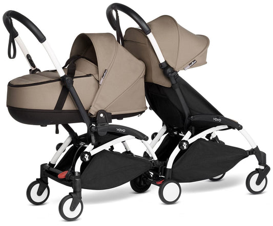 Babyzen YOYO Connect Double Stroller Bassinet / 6+ Bundle - White / Taupe - BASDBL-604901-604604