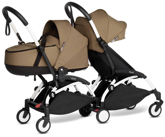 Babyzen YOYO Connect Double Stroller Bassinet / 6+ Bundle - White / Toffee - BASDBL-604901-604608