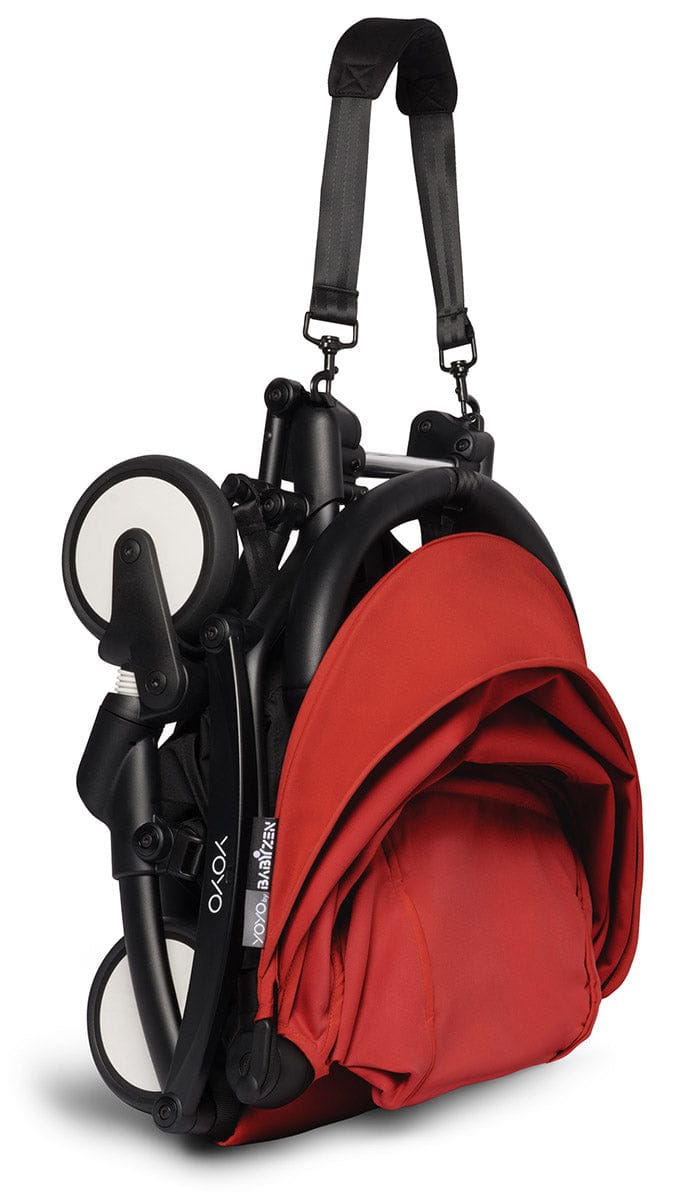 Babyzen YOYO2 Ultra Compact Complete 6+ Stroller with Bassinet & Rolling Bag Bundle - Black/Red