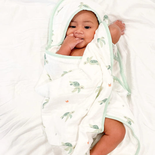 Bamboo Little Hooded Baby Towel & Washcloth Set - Turtle - TOW-WAS-TUR-W