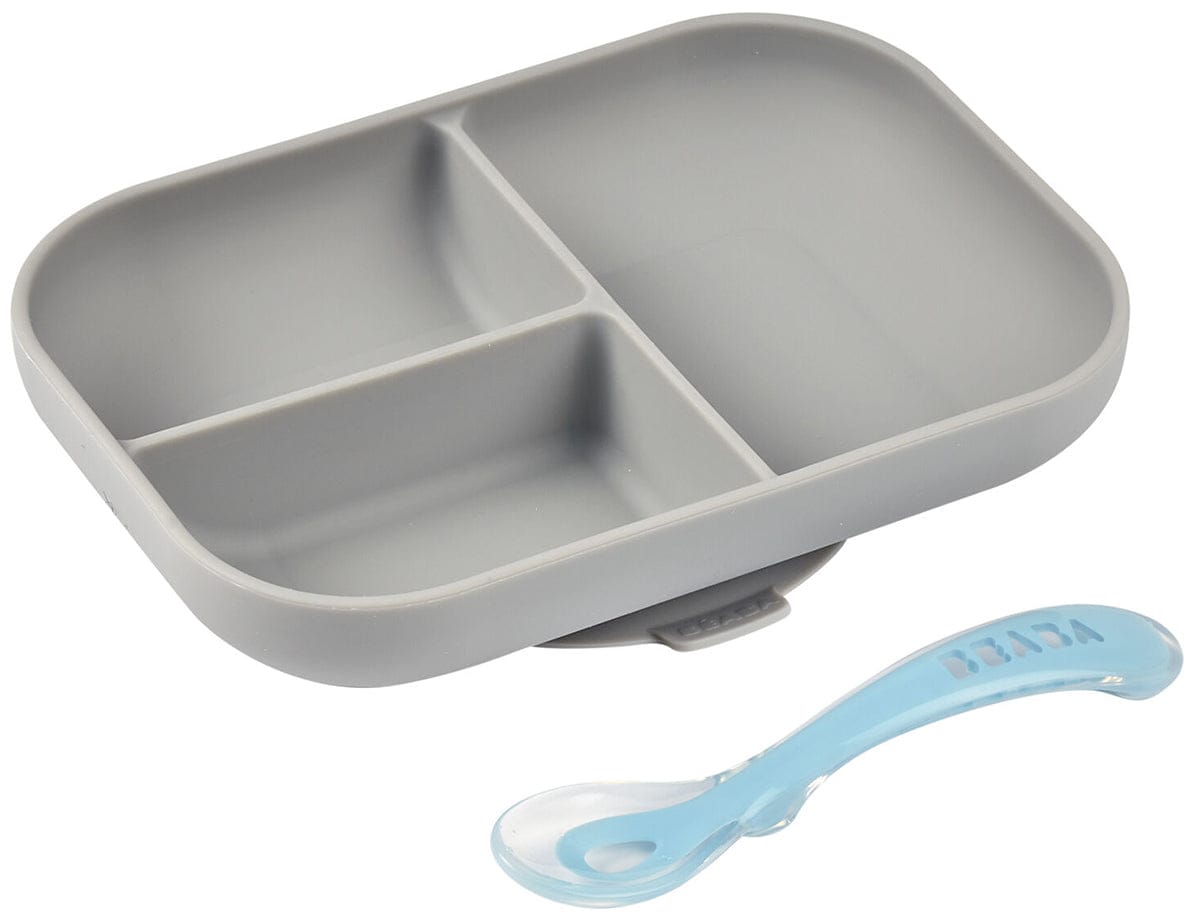 BEABA Silicone Divided Suction Plate And Spoon Set - Cloud