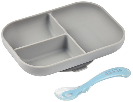 BEABA Silicone Divided Suction Plate And Spoon Set - Cloud