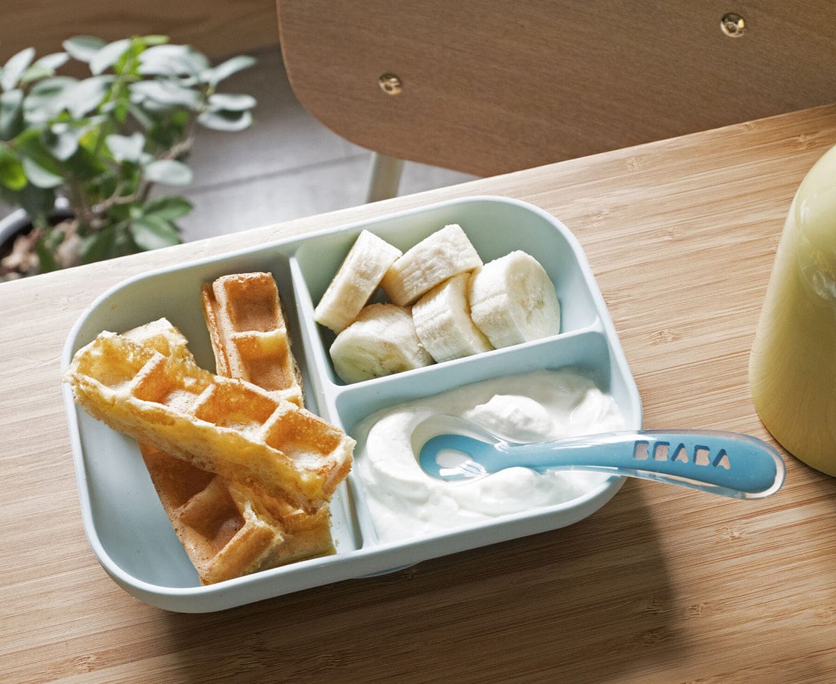 BEABA Silicone Divided Suction Plate And Spoon Set - Rain - 913455