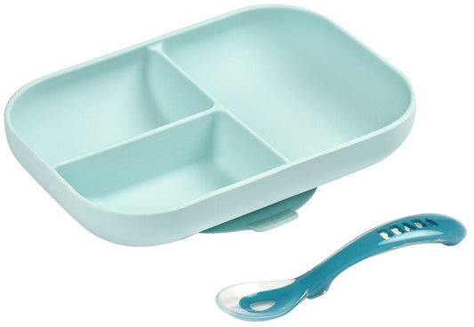 BEABA Silicone Divided Suction Plate And Spoon Set - Rain - 913455