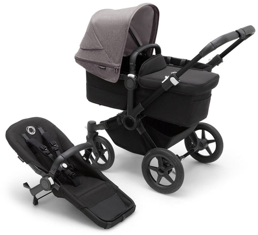 Bugaboo Donkey 5 Mono Complete Single-to-Double Stroller Bundle - Black / Midnight Black / Grey Melange