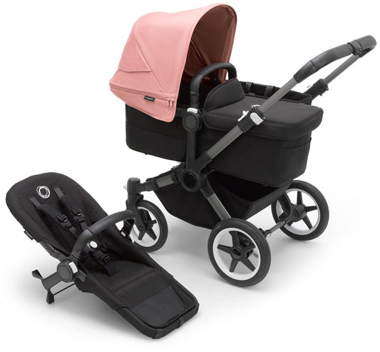 Bugaboo Donkey 5 Mono Complete Single-to-Double Stroller Bundle - Graphite / Midnight Black / Morning Pink