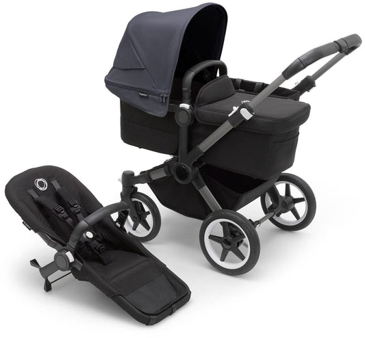 Bugaboo Donkey 5 Mono Complete Single-to-Double Stroller Bundle - Graphite / Midnight Black / Stormy Blue