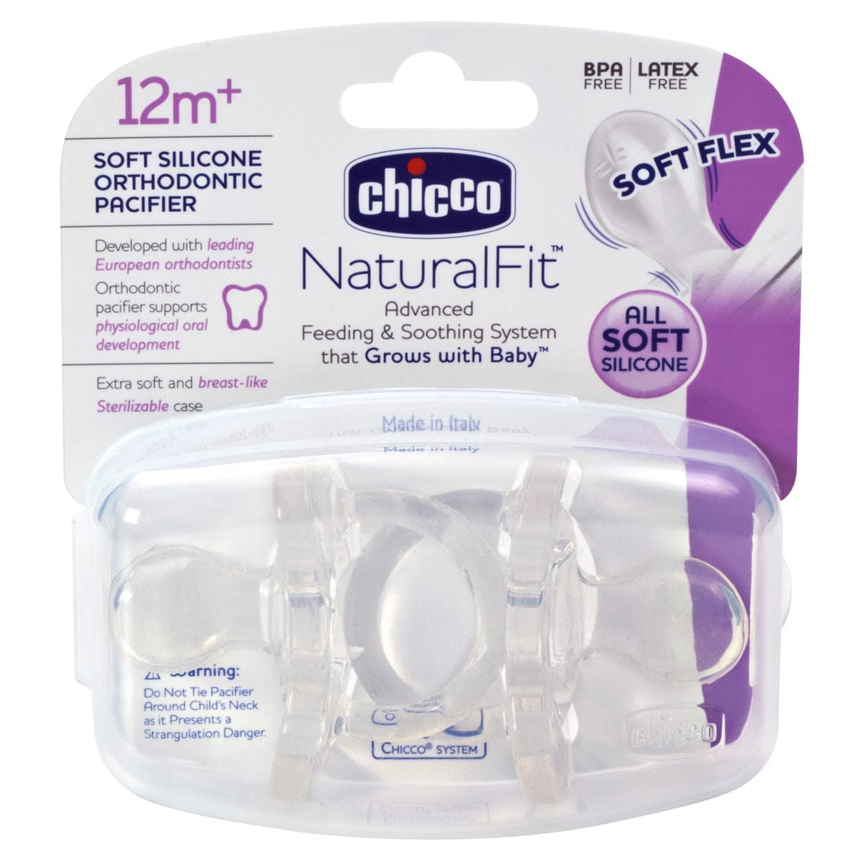 Chicco Soft Silicone Orthodontic Pacifiers - Clear - 12M+ - 1810000070