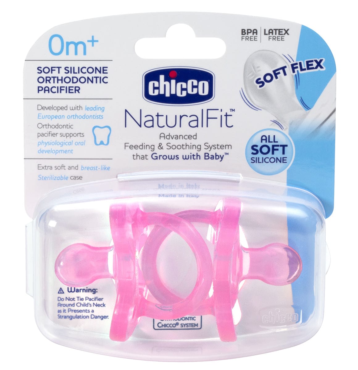 Chicco Soft Silicone Orthodontic Pacifiers - Pink - 0M+