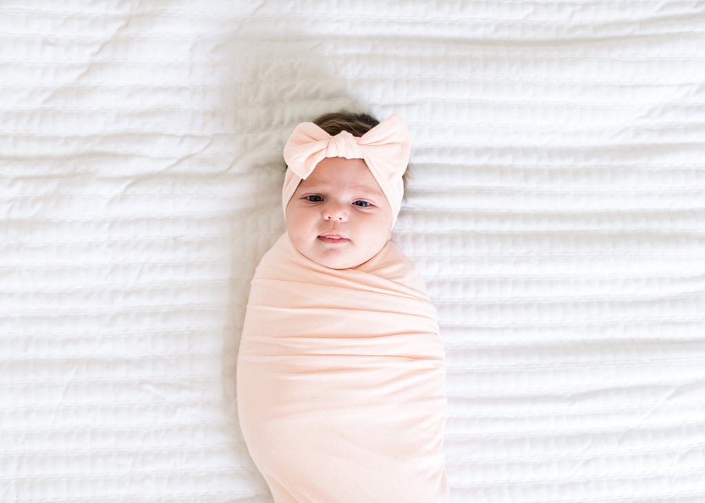Copper Pearl Knit Headband Bow - Blush