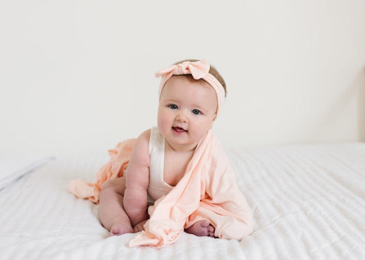 Copper Pearl Knit Headband Bow - Blush