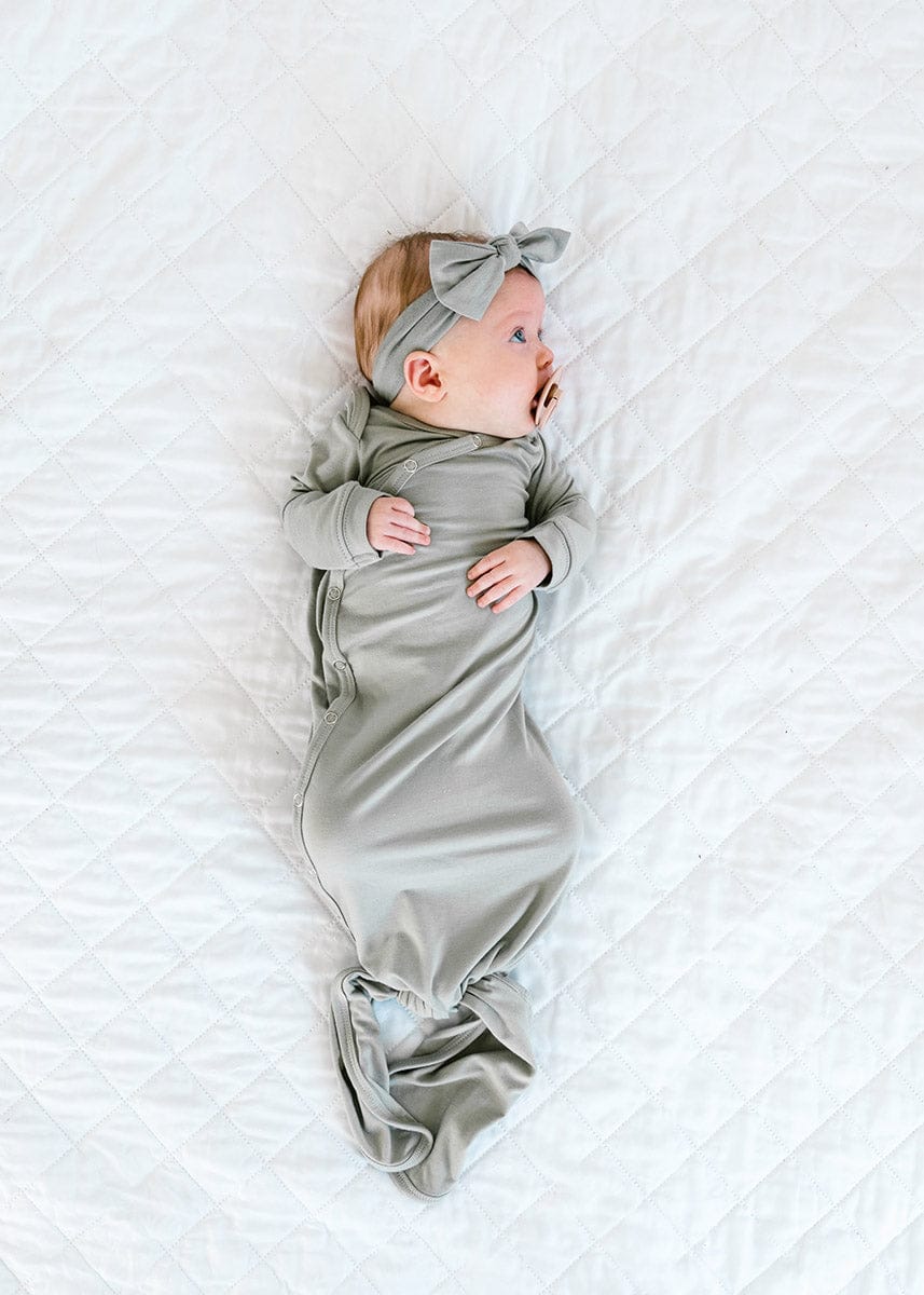 Copper Pearl Newborn Knotted Gown - Stone