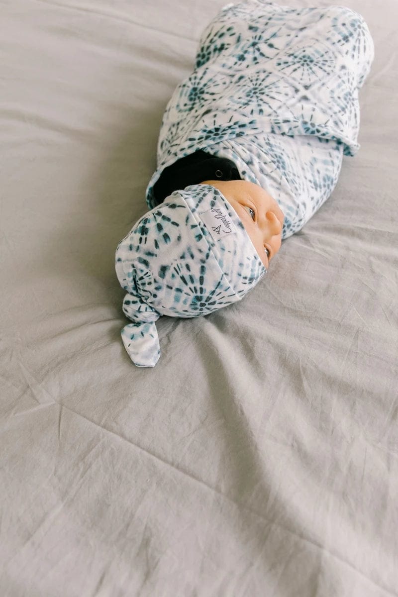 Copper Pearl Newborn Top Knot Hat - Indigo