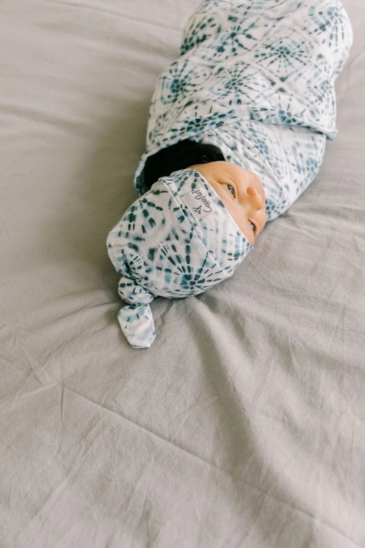 Copper Pearl Newborn Top Knot Hat - Indigo