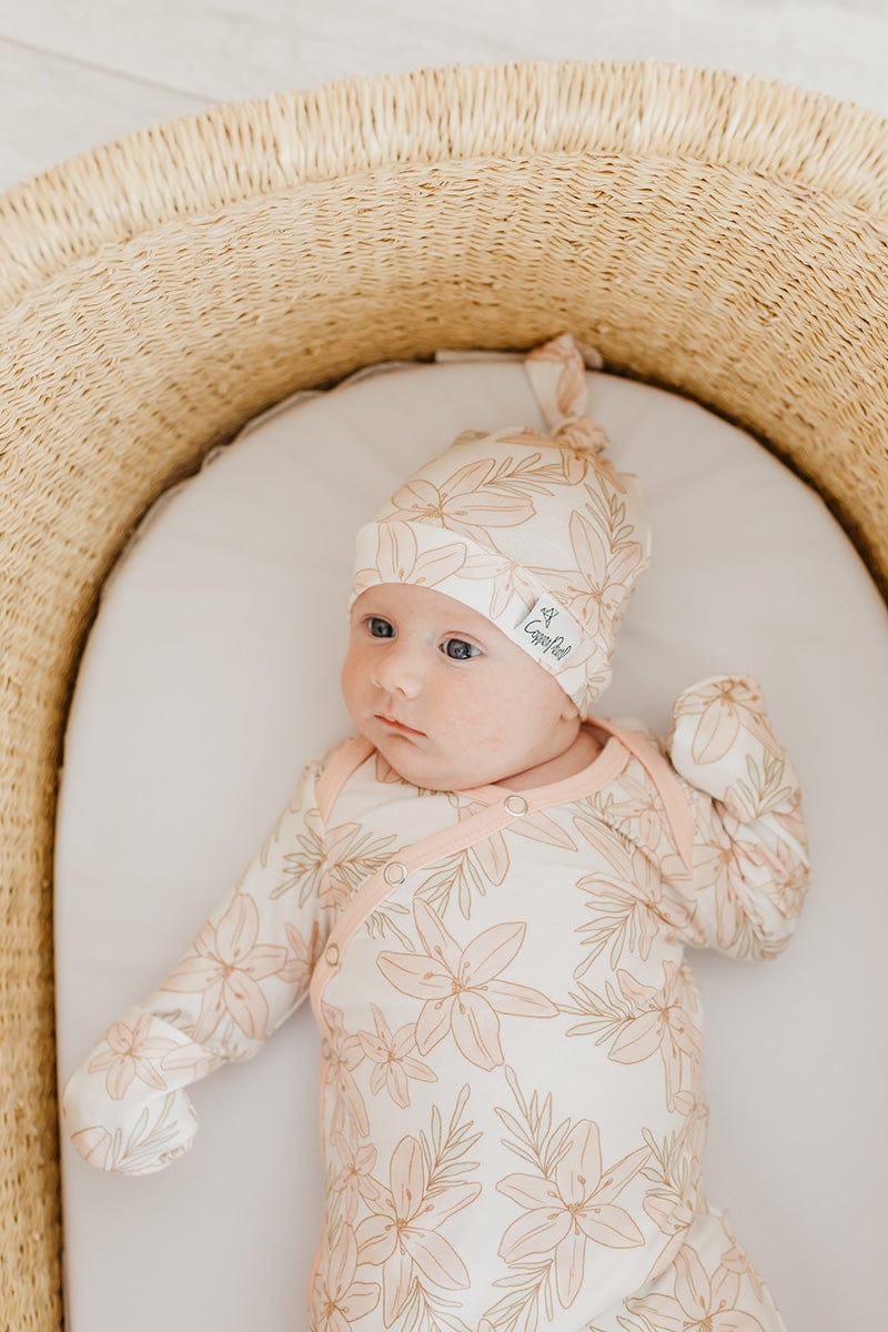 Copper Pearl Newborn Top Knot Hat - Kiana