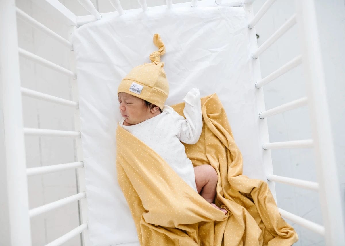 Copper Pearl Newborn Top Knot Hat - Marigold