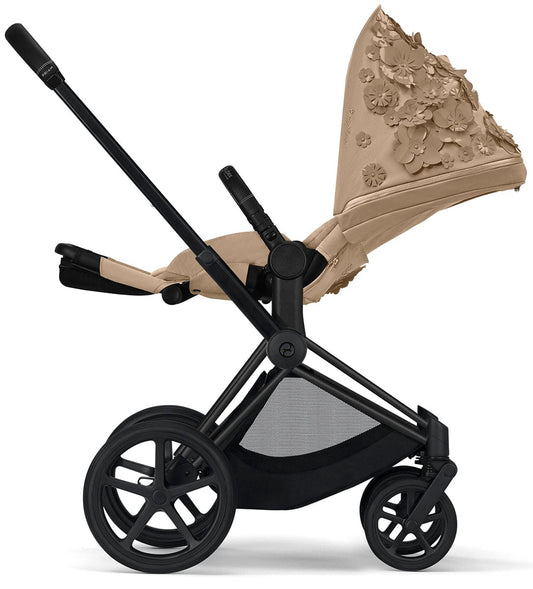 Cybex ePriam Complete Stroller with Lux Bassinet Bundle - Simply Flowers - Nude Beige - 519002649-B-SF-BEIGE