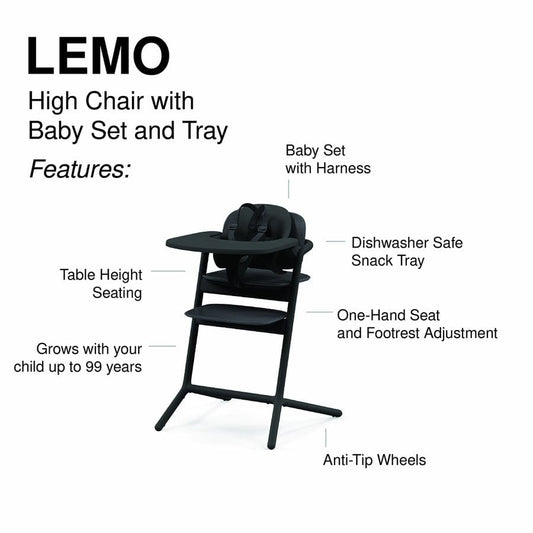 Cybex LEMO 2 High Chair Set + Taining Tower Bundle - Stunning Black - 521003583-523001537