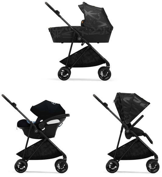 Cybex Melio Street Stroller + Cot Bundle - Real Black - 521001589-521001565