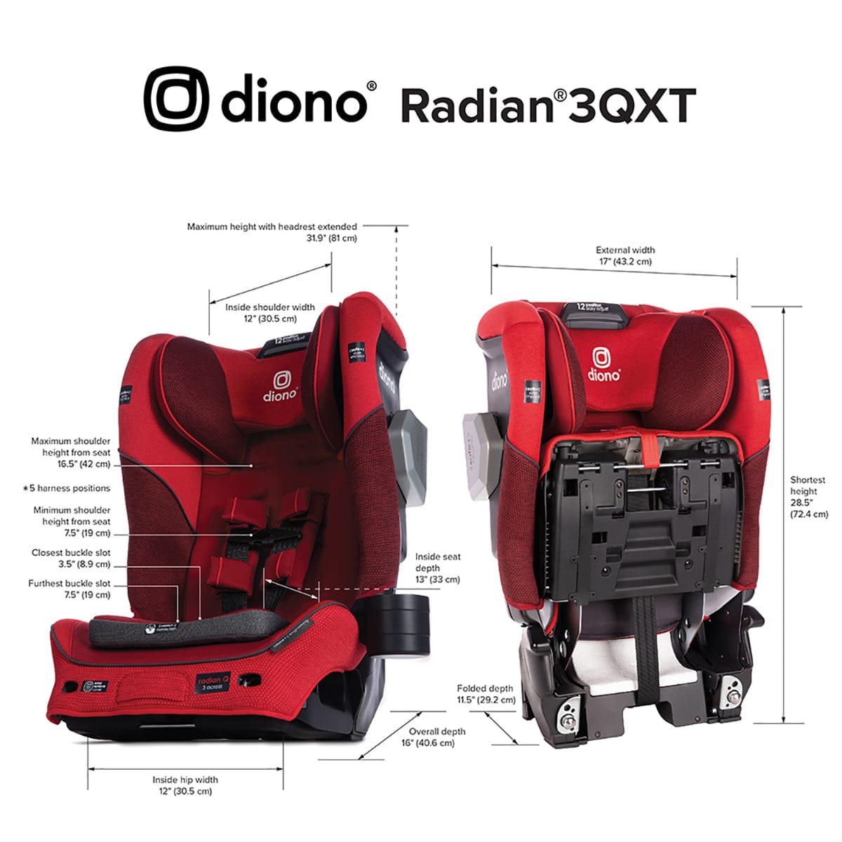 Diono Radian 3QXT Narrow All-in-One Convertible Car Seat - Red Cherry