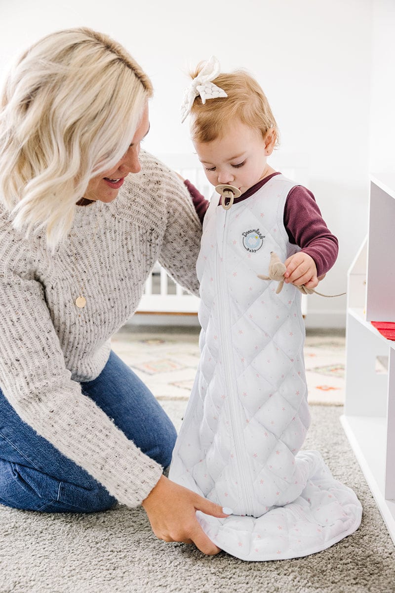 Dreamland Baby Dream Weighted Sleep Sack - White w/ Pink Stars, 12-24 months - DBLG-PINK