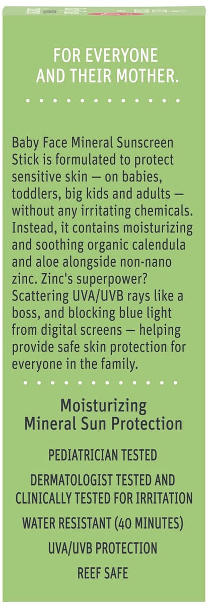 Earth Mama Baby Face Mineral Sunscreen Face Stick, SPF 40