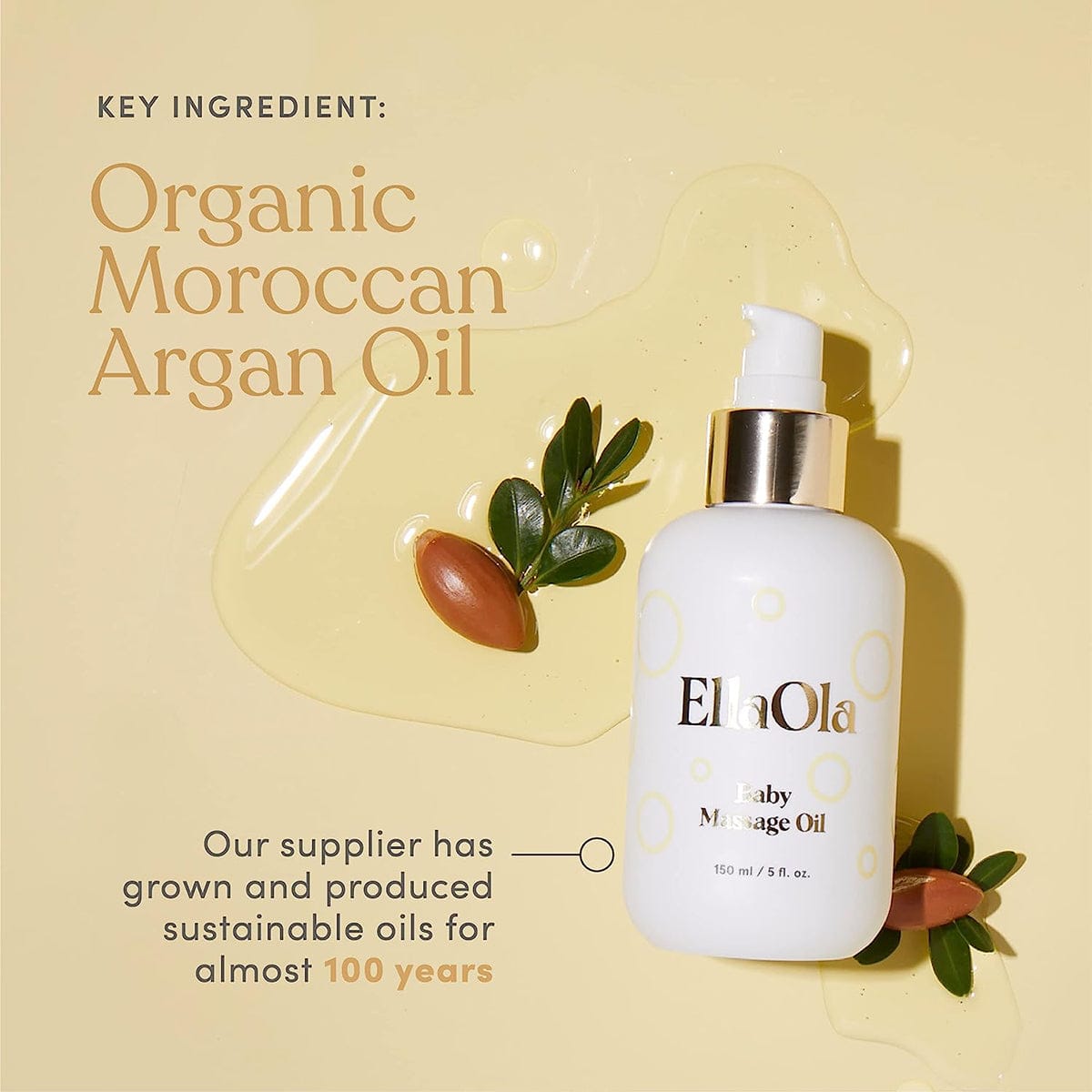 EllaOla Organic Baby Massage Oil, Fragrance Free