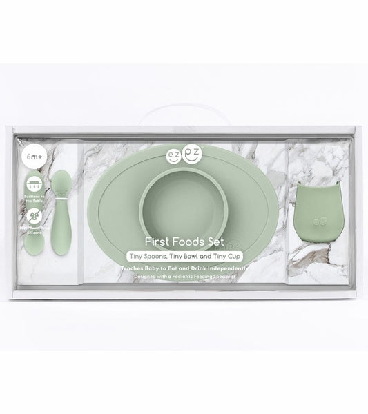 EZPZ Infant Bundle - First Foods Set + Oral Development Tools - Sage