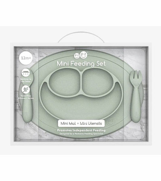 EZPZ Toddler Bundle - Mini Feeding Set + Mini Cup and Straw Training System - Sage