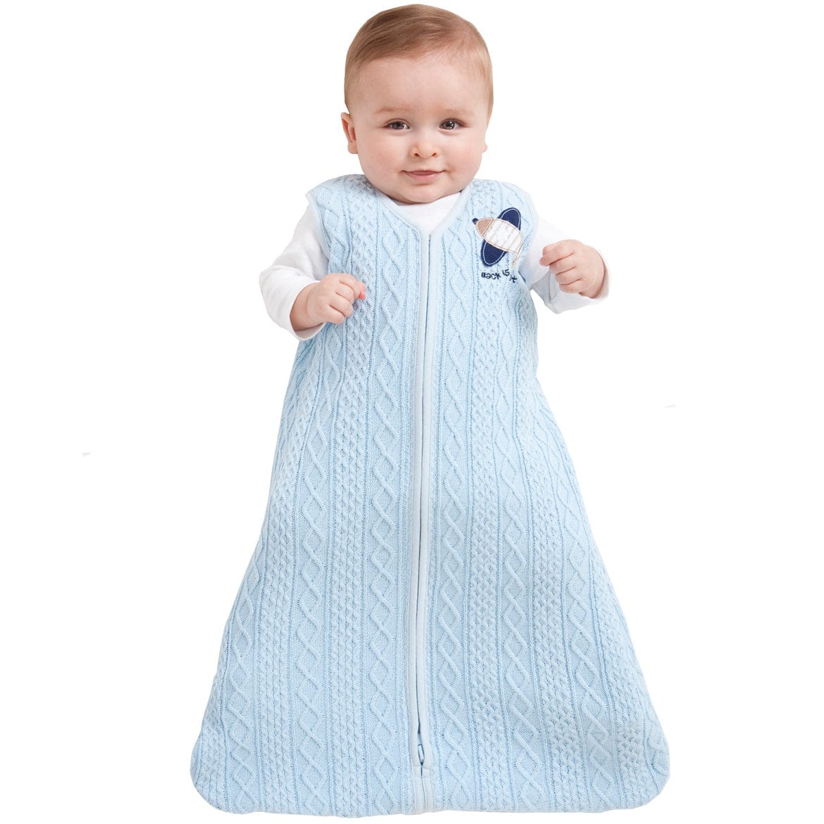 Halo SleepSack 100% Cotton Cable Sweater Knit Wearable Blanket in Blue Airplane - Small - 2832