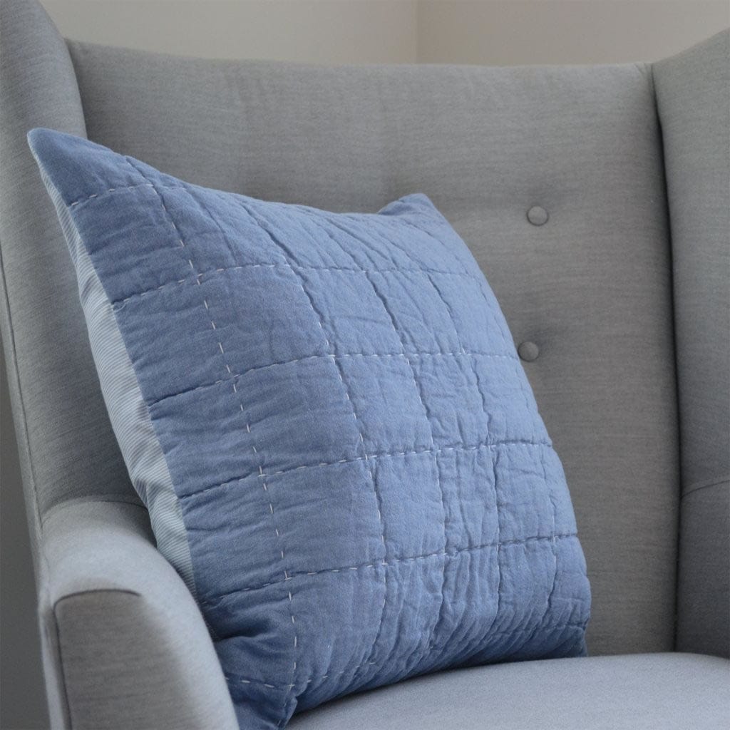 Hello Spud Decorative Pillow with Stuffer - Box Quilt Blue