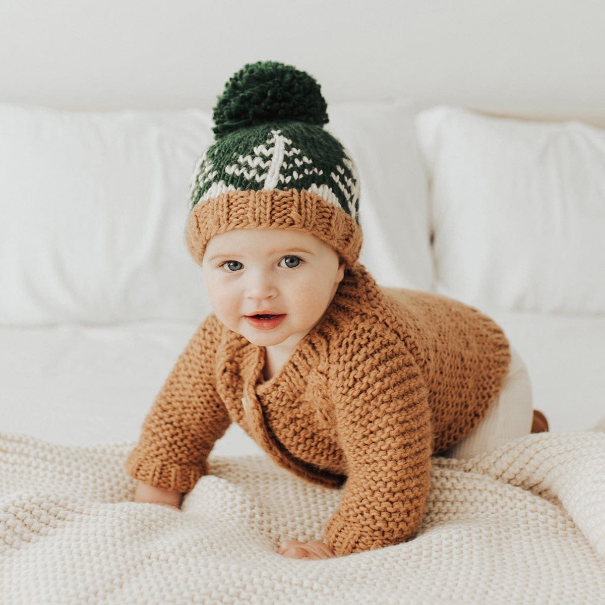 Huggalugs Forest Knit Beanie Hat - Loden, Medium (6-24 months) - 1146M